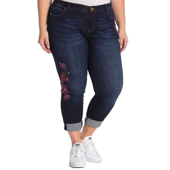 Kut From The Kloth Catherine Boyfriend Floral Embroidered Jeans, Size 2 - Picture 4 of 16